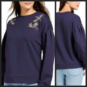 A NEW DAY Navy Embellished Crane Bird Pullover Sweatshirt XS.